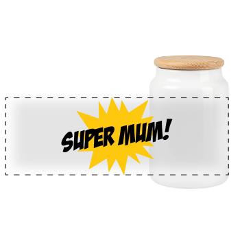 Super Mom - Mother's Day - Panoramic Cookie Jar with Wooden Lid - white - Front