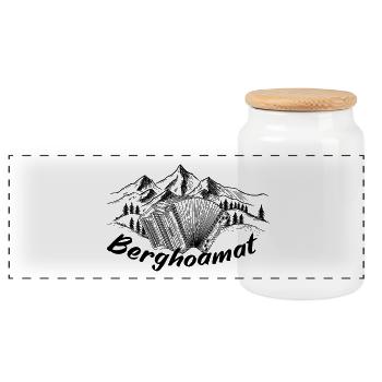 Harmonika Alpen - Berghoamat (b) | Ziac - Panorama Keksdose mit Holzdeckel - Weiß - Vorne
