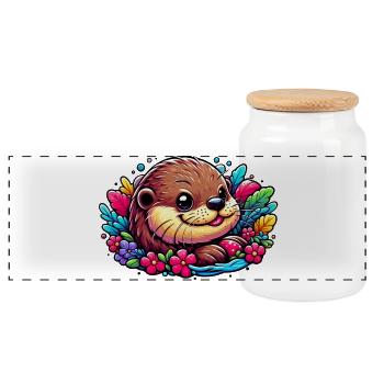 Loutre - Boîte à biscuits avec couvercle en bois - blanc - Devant