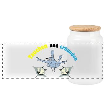 Dive and explore - Panoramic Cookie Jar with Wooden Lid - white - Front