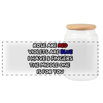 Rose are red, violets are blue... Humor, fun # - Panoramic Cookie Jar with Wooden Lid - white - Front