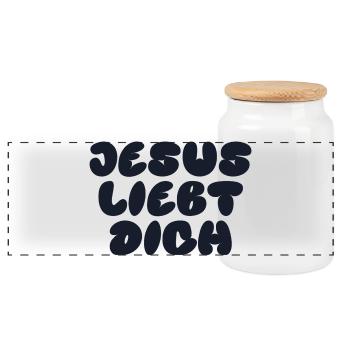 JESUS LOVES YOU - Panoramic Cookie Jar with Wooden Lid - white - Front