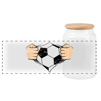 Fussball Design used - Panorama Keksdose mit Holzdeckel - Weiß - Vorne