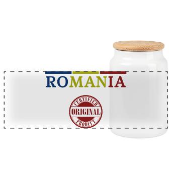 Romanian flag, Romanian pride - Panoramic Cookie Jar with Wooden Lid - white - Front