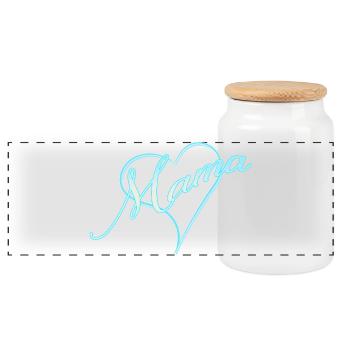 Maman avec coeur garçon bleu - Boîte à biscuits avec couvercle en bois - blanc - Devant