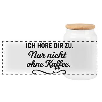 Ich höre dir zu – Nur mit Kaffee - Panorama Keksdose mit Holzdeckel - Weiß - Vorne
