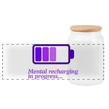 Mind Charging Battery Icon - Panoramic Cookie Jar with Wooden Lid - white - Front