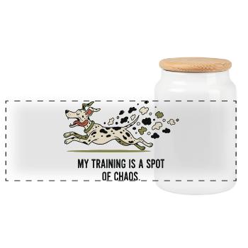 My training is a bit of chaos - Panoramic Cookie Jar with Wooden Lid - white - Front