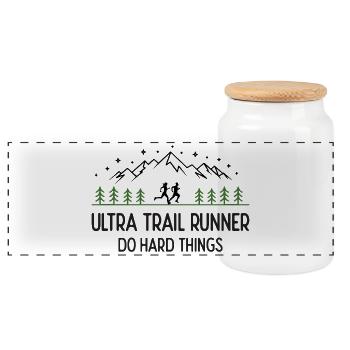 Ultra Trail Runner – Mach schwierige Dinge - Panorama Keksdose mit Holzdeckel - Weiß - Vorne