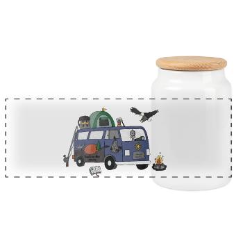 Back to the Roots Camper Motiv Vanlife Camping - Panorama Keksdose mit Holzdeckel - Weiß - Vorne