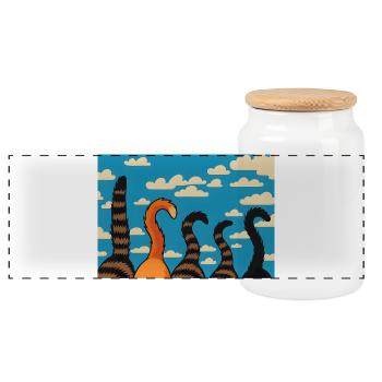 Cute Cat Tails Against Cloudy Sky - Panoramic Cookie Jar with Wooden Lid - white - Front