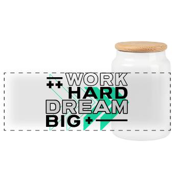 Motivierendes Zitat Hustling Work Hard Dream Big - Panorama Keksdose mit Holzdeckel - Weiß - Vorne