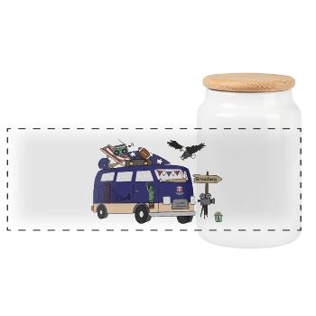 Stars and Trails Camper USA - Panoramic Cookie Jar with Wooden Lid - white - Front