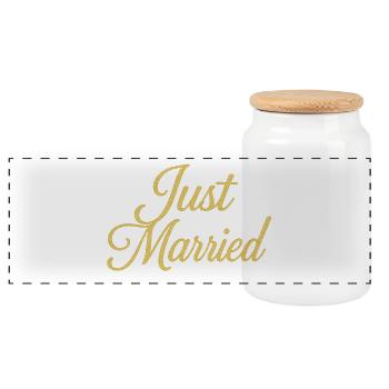 Elegant Gold Glitter Just Married Design - Panoramic Cookie Jar with Wooden Lid - white - Front