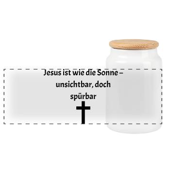 Minimalist Kruzifix Illustration auf Haut - Panorama Keksdose mit Holzdeckel - Weiß - Vorne