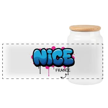 Graffiti style with France motif - Panoramic Cookie Jar with Wooden Lid - white - Front