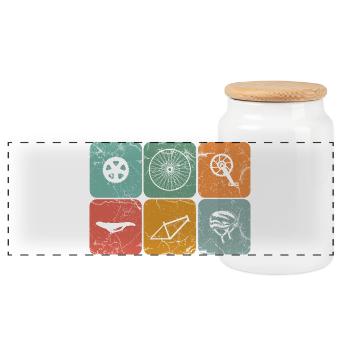 Biking Cycling Vintage Bicycle Parts Cyclist Gifts - Panoramic Cookie Jar with Wooden Lid - white - Front
