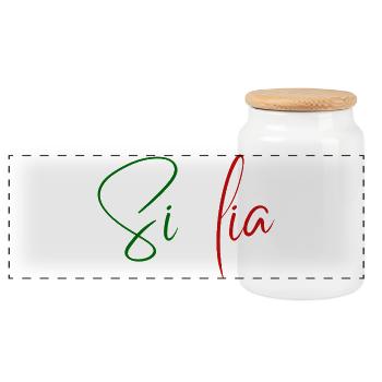 I love Sicily, elegant minimalist design - Panoramic Cookie Jar with Wooden Lid - white - Front