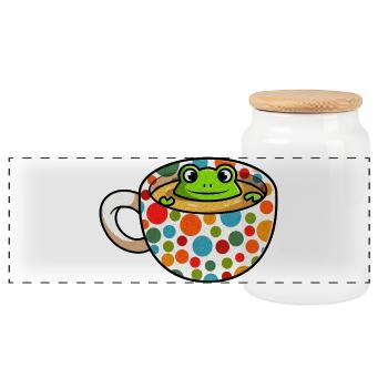 Spotty Frog Cup T-Shirt – Dotted Cute Coffee Mug - Panoramic Cookie Jar with Wooden Lid - white - Front