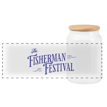 Fisherman's Festival Vintage Logo - Panoramic Cookie Jar with Wooden Lid - white - Front