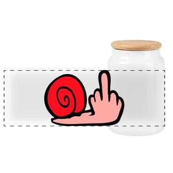 Snail Middle Finger Insult Wanker Fuck You - Panoramic Cookie Jar with Wooden Lid - white - Front