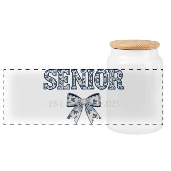 Senior Est 2025 Floral Bow Graduating Class - Panoramic Cookie Jar with Wooden Lid - white - Front