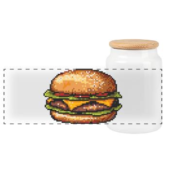 Hamburger 8 bits Pixel Art - Boîte à biscuits avec couvercle en bois - blanc - Devant