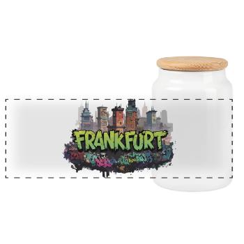 Frankfurt Graffiti Skyline Street-Art Ghetto Style - Panoramic Cookie Jar with Wooden Lid - white - Front