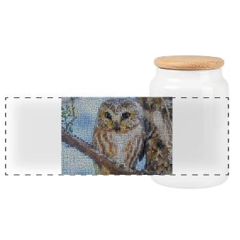 Nächtliche Eulen-Mosaik - Panorama Keksdose mit Holzdeckel - Weiß - Vorne