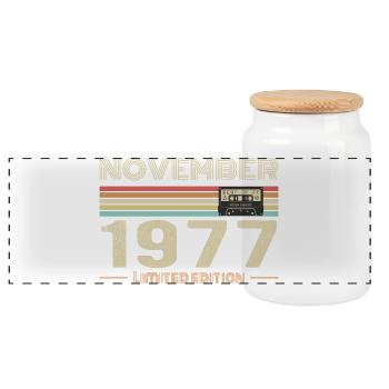 November 1977 Vintage Birthday Retro Tee - Boîte à biscuits avec couvercle en bois - blanc - Devant