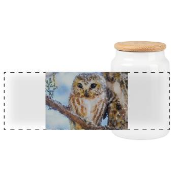 Wald Eulenporträt Aquarell - Panorama Keksdose mit Holzdeckel - Weiß - Vorne