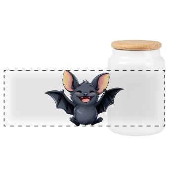 bat, nocturnal animal on Halloween - Panoramic Cookie Jar with Wooden Lid - white - Front