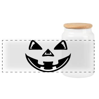 Pumpkin Face Halloween Creepy Smile Jack Fun - Panoramic Cookie Jar with Wooden Lid - white - Front