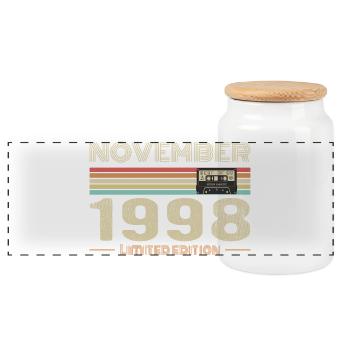 November 1998 Vintage Birthday Retro Tee - Boîte à biscuits avec couvercle en bois - blanc - Devant