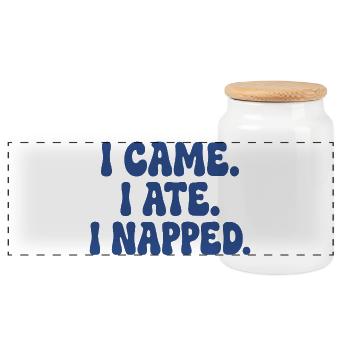 I Came I Ate I Napped - Panoramic Cookie Jar with Wooden Lid - white - Front