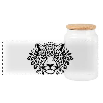 Leopard Black Black Leopard - Panoramic Cookie Jar with Wooden Lid - white - Front