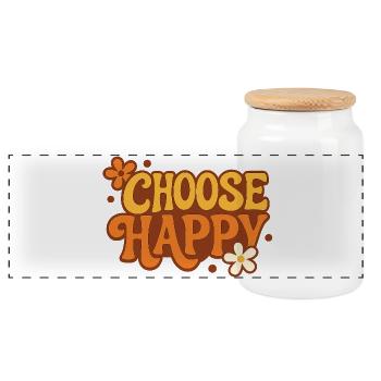 Wähle Glück Choose Retro Design Schrift - Panorama Keksdose mit Holzdeckel - Weiß - Vorne