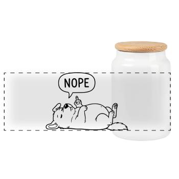 Nope Dog | Funny Middle Finger Statement - Panoramic Cookie Jar with Wooden Lid - white - Front