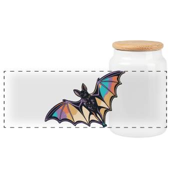 Stylized Rainbow Bat - Panoramic Cookie Jar with Wooden Lid - white - Front
