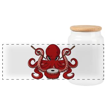Funny Octopus Drummer Cool Percussion Musician Dad - Panoramic Cookie Jar with Wooden Lid - white - Front
