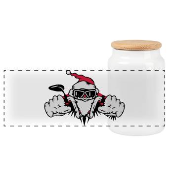 Le Père Noël à moto avec des cadeaux - Boîte à biscuits avec couvercle en bois - blanc - Devant