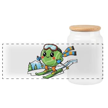 Ski Pastèque Kawaii Sports d’hiver Plaisir - Boîte à biscuits avec couvercle en bois - blanc - Devant