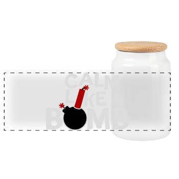 Calm Like Bomb Paradox Irony Humor Explosive Joke - Panoramic Cookie Jar with Wooden Lid - white - Front