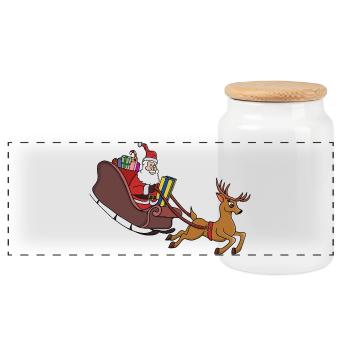 Santa Sleigh Dash and Reindeer Run - Panoramic Cookie Jar with Wooden Lid - white - Front