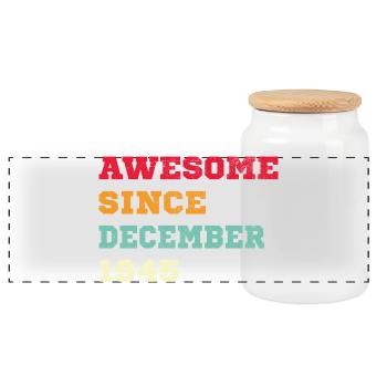 1945 December Vintage Birthday Gift - Panoramic Cookie Jar with Wooden Lid - white - Front