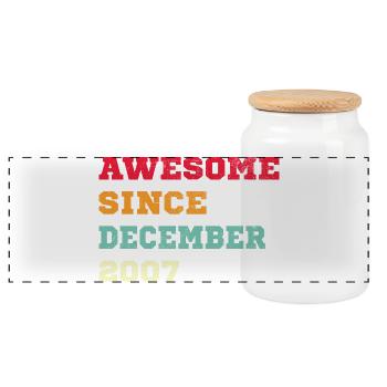 2007 December Vintage Birthday Gift - Panoramic Cookie Jar with Wooden Lid - white - Front