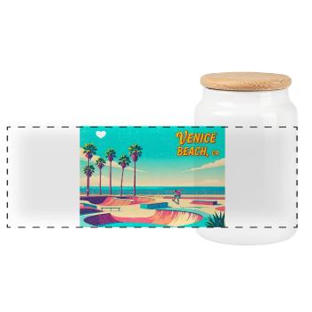 Venice Beach Retro Skater - Panorama Keksdose mit Holzdeckel - Weiß - Vorne