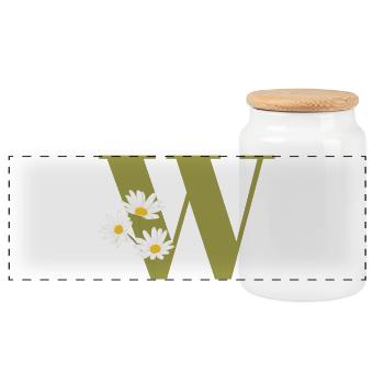 Letter w Green Daisies - Panoramic Cookie Jar with Wooden Lid - white - Front