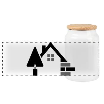 Maurer logo with trowel, bricks & house contour - Panoramic Cookie Jar with Wooden Lid - white - Front