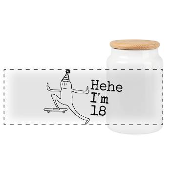 18th Birthday Gift Funny 18 Years 18th - Panoramic Cookie Jar with Wooden Lid - white - Front